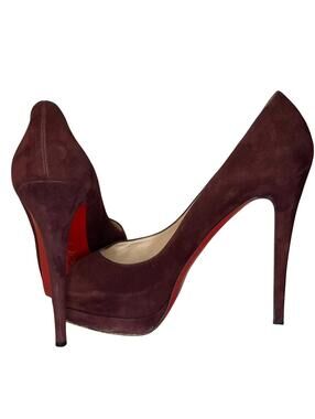 Christian Louboutin Burgundy Suede Peep Toe Platform Heels